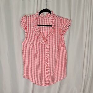 Striped Pink Ruffled Foux Button Down Shirt